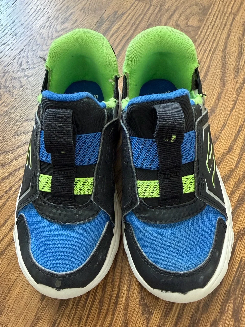 Skechers Light Up Slip-On Sneakers in Blue & Neon Green, toddler size 9